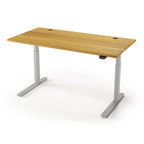 Lander Standing Desk in Solid Wood 30x95-Natural Quartersawn White Oak-Silver-With Grommet Holes-iMovR