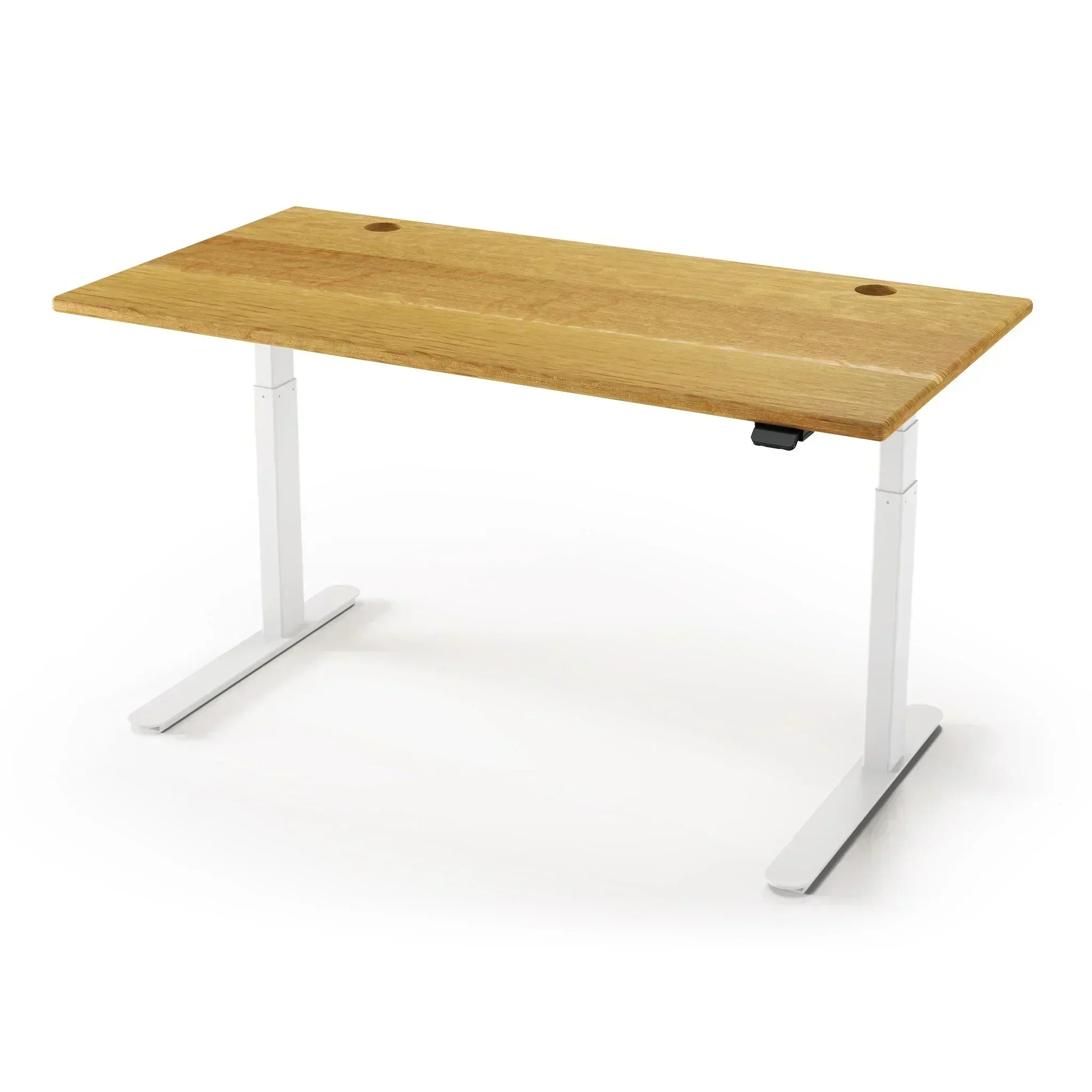 Lander Standing Desk in Solid Wood 30x95-Natural Quartersawn White Oak-White-With Grommet Holes-iMovR