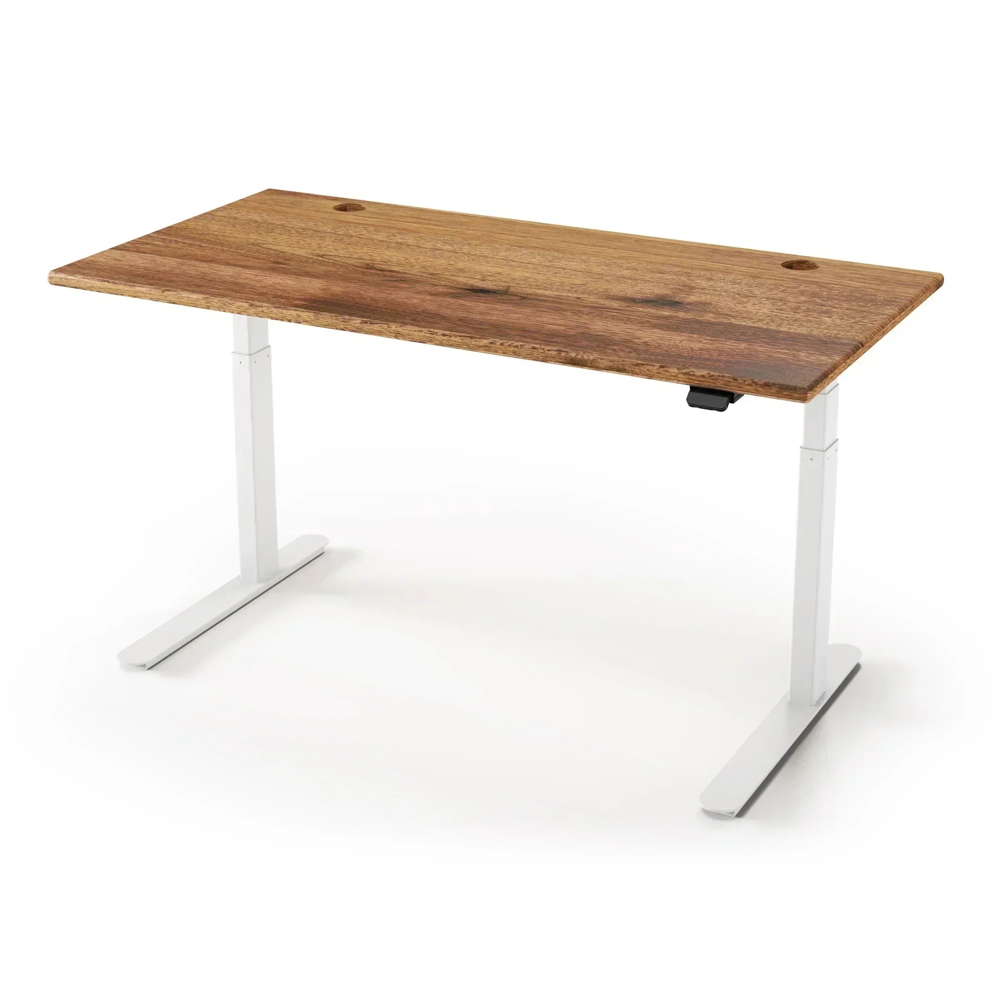 Lander Standing Desk in Solid Wood 30x95-Natural Walnut Rustic-White-With Grommet Holes-iMovR