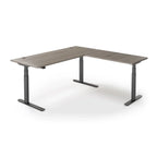 Lander Standing L-Desk in 3D Laminate 30x95 Main-Ironwood-Black-With Grommet Holes-iMovR