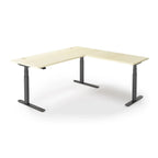 Lander Standing L-Desk in 3D Laminate 30x95 Main-Light Maple-Black-With Grommet Holes-iMovR
