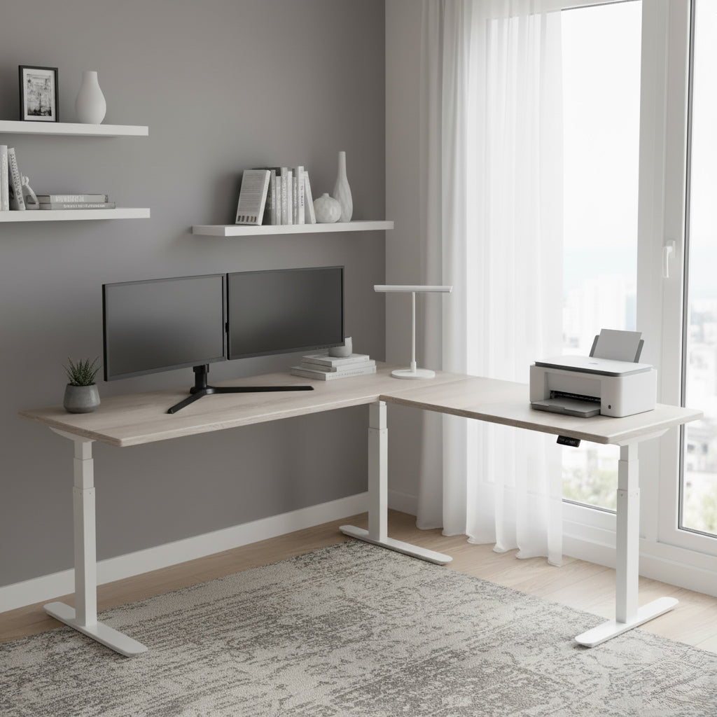Lander Standing L-Desk with 3D Laminate Desktop
