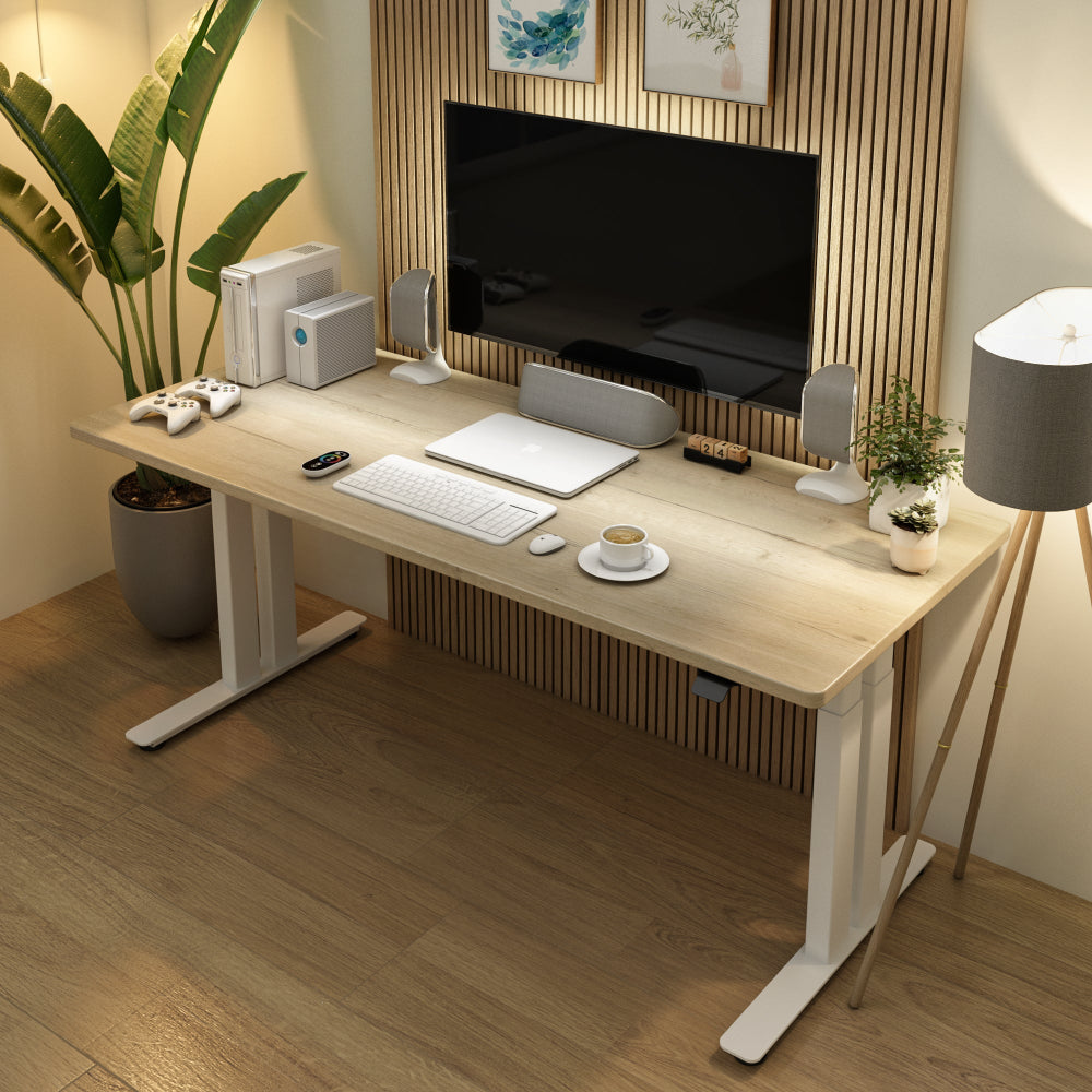 Modern 4-leg standing desk setup for gaming or home office
