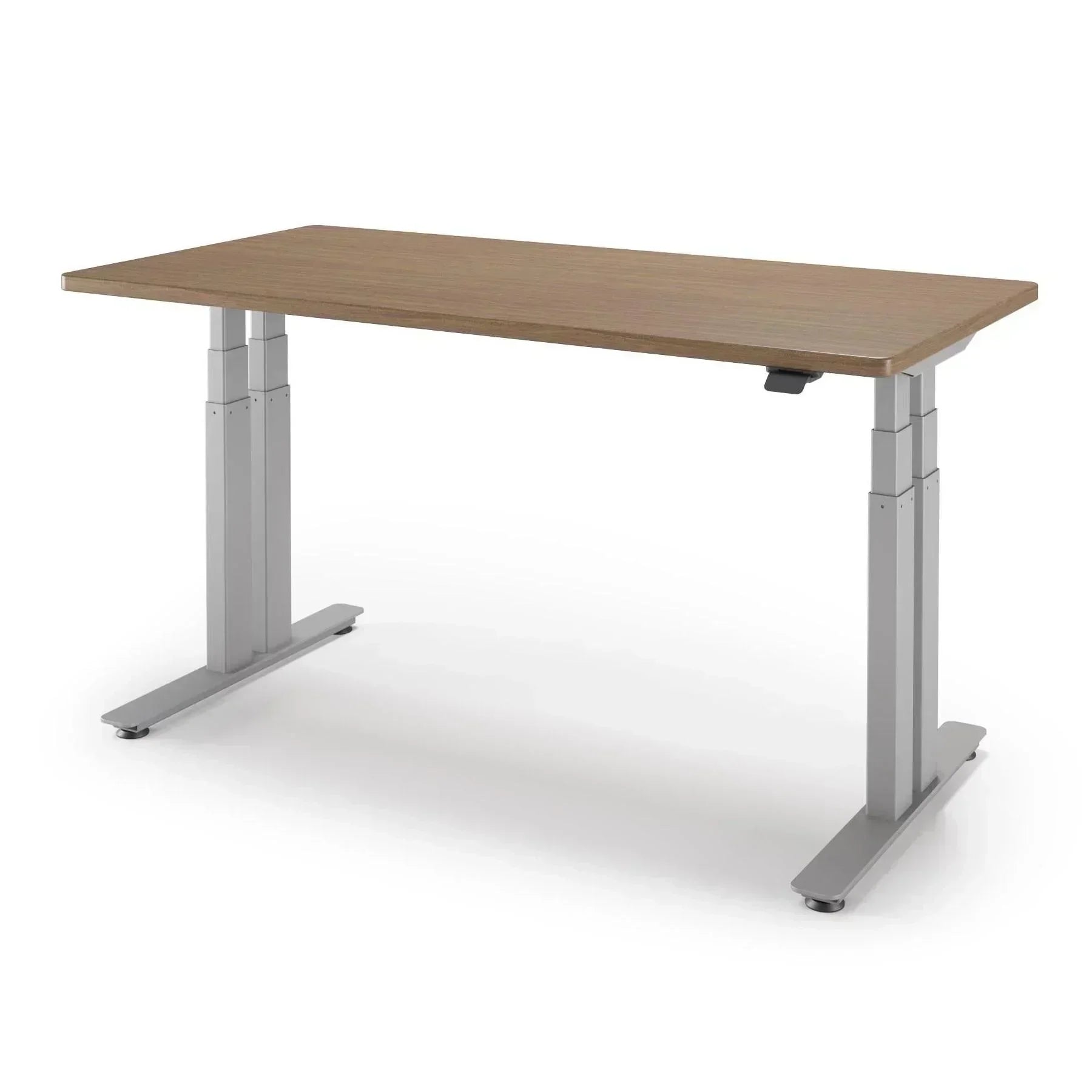 P1 ELITE+ Standing Desk 30x59-Bella Walnut-With Grommet Holes-Silver-iMovR