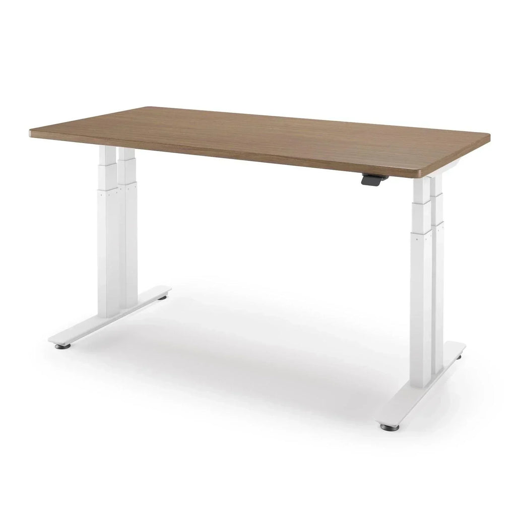 P1 ELITE+ Standing Desk 30x59-Bella Walnut-With Grommet Holes-White-iMovR