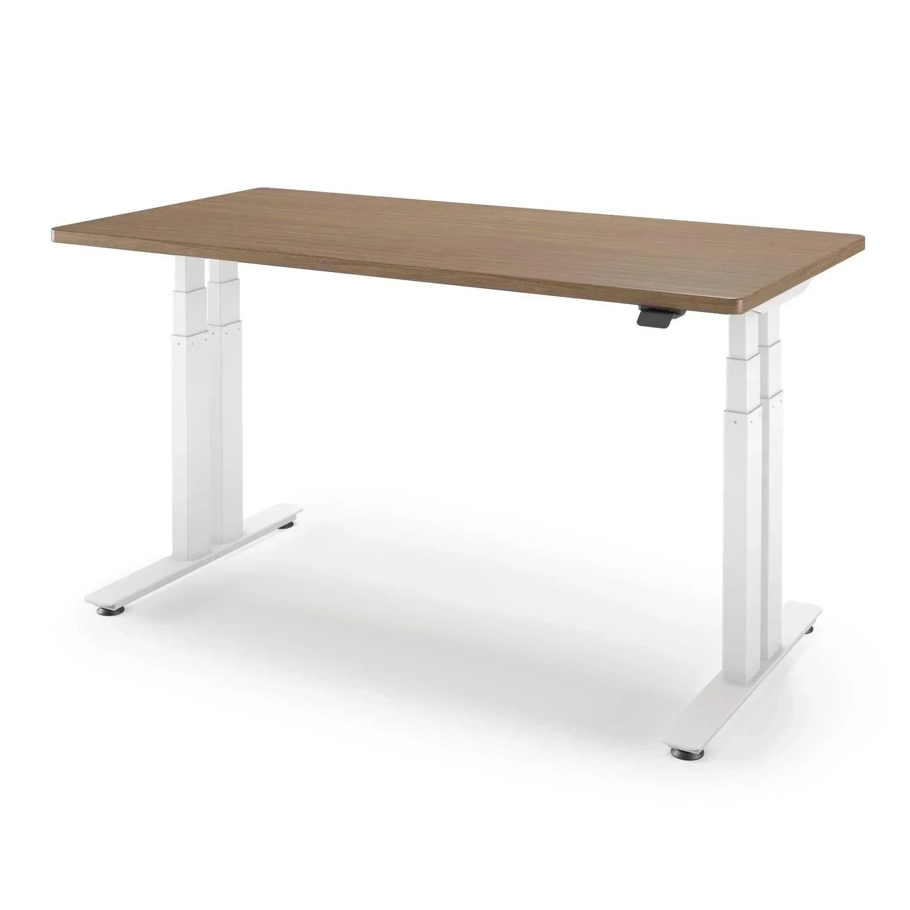 P1 ELITE+ Standing Desk 30x59-Bella Walnut-With Grommet Holes-White-iMovR