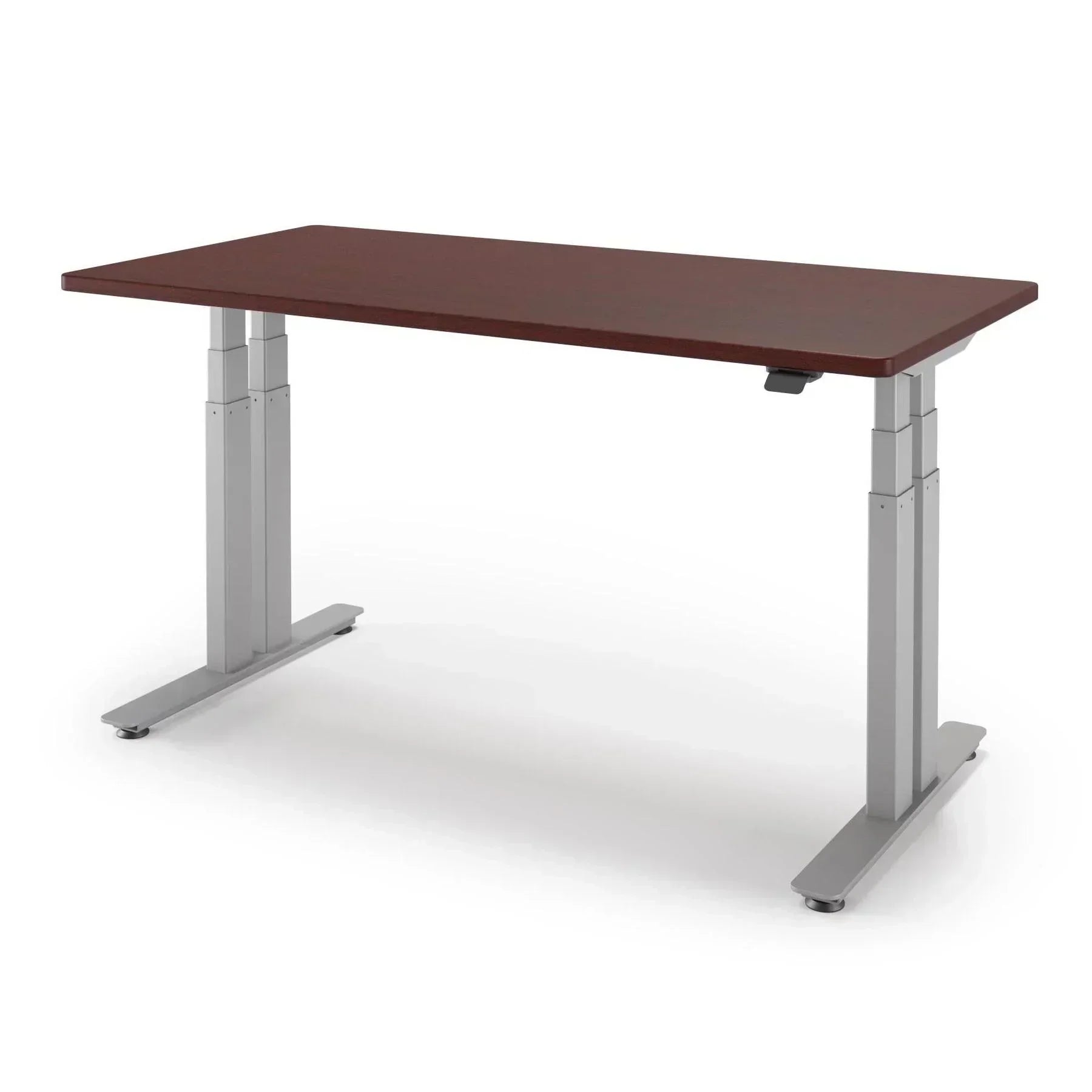 P1 ELITE+ Standing Desk 30x59-Clove Mahogany-With Grommet Holes-Silver-iMovR