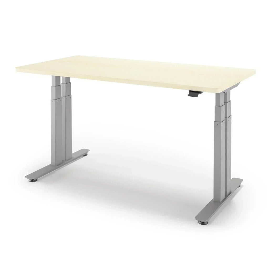 P1 ELITE+ Standing Desk 30x59-Light Maple-With Grommet Holes-Silver-iMovR