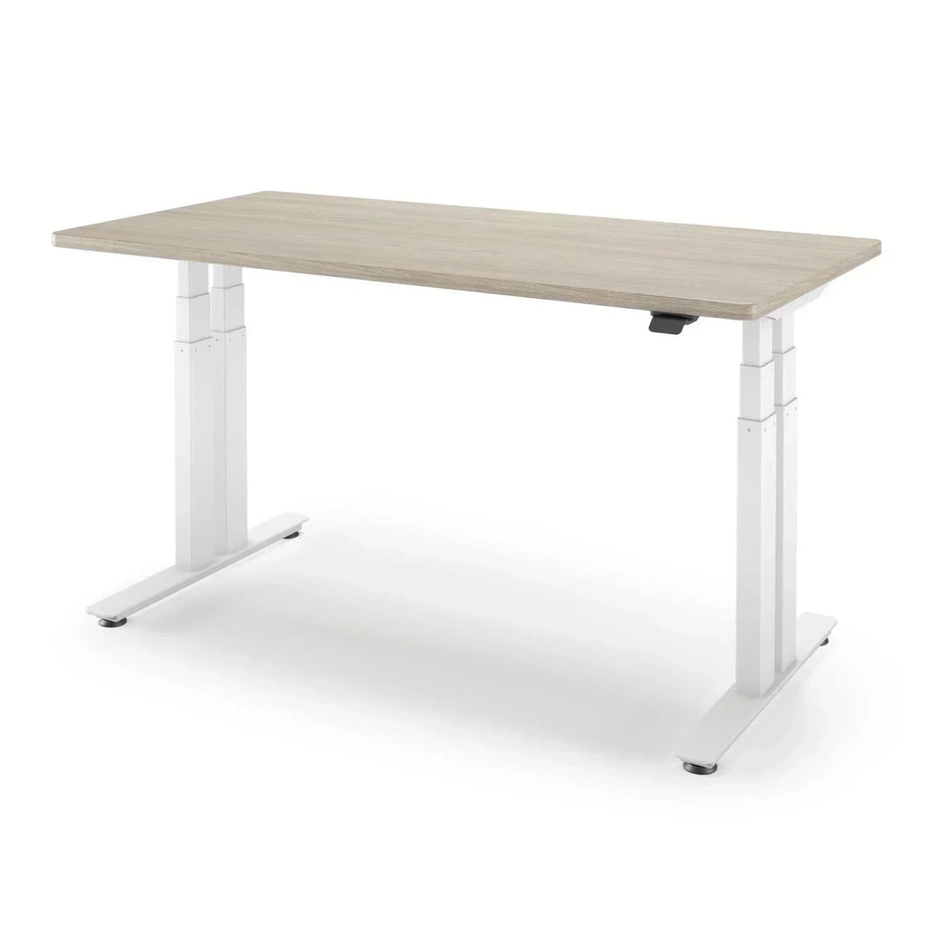 P1 ELITE+ Standing Desk 30x59-Swiss Elm-With Grommet Holes-White-iMovR