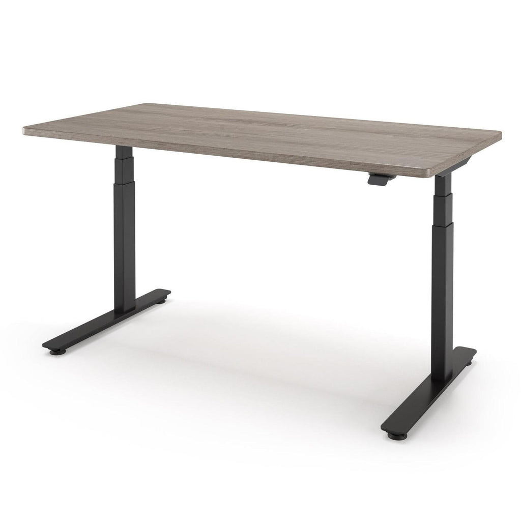 P1 ELITE Standing Desk in 3D Laminate 30x95-Ironwood-With Grommet Holes-Black-iMovR