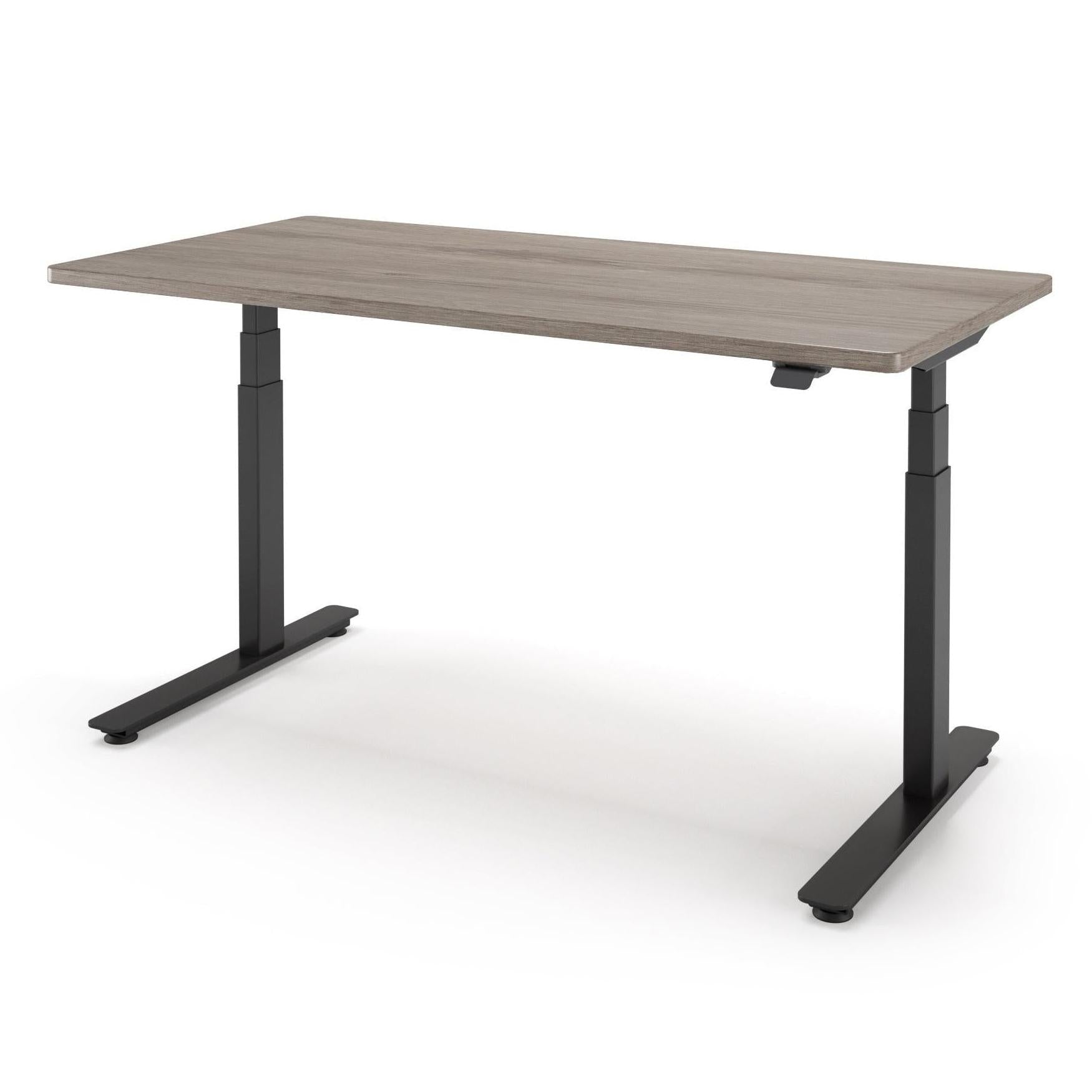 P1 ELITE Standing Desk in 3D Laminate 30x95-Ironwood-With Grommet Holes-Black-iMovR