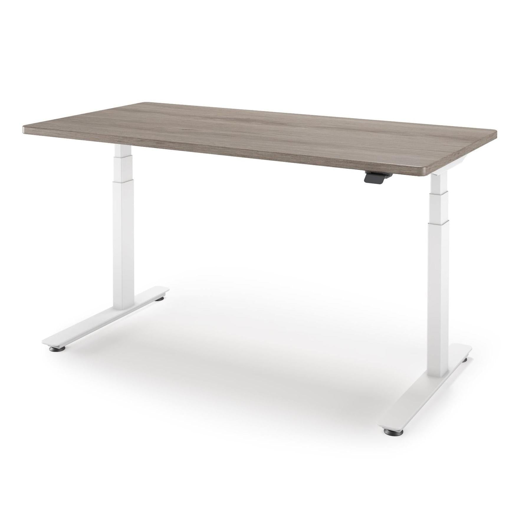P1 ELITE Standing Desk in 3D Laminate 30x95-Ironwood-With Grommet Holes-White-iMovR