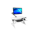 White ZipLift+ 35″ standing desk converter with monitor, keyboard, and mouse.