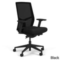 Black Seren ergonomic task chair with mesh back, molded foam seat, and adjustable arms on a high hub base.