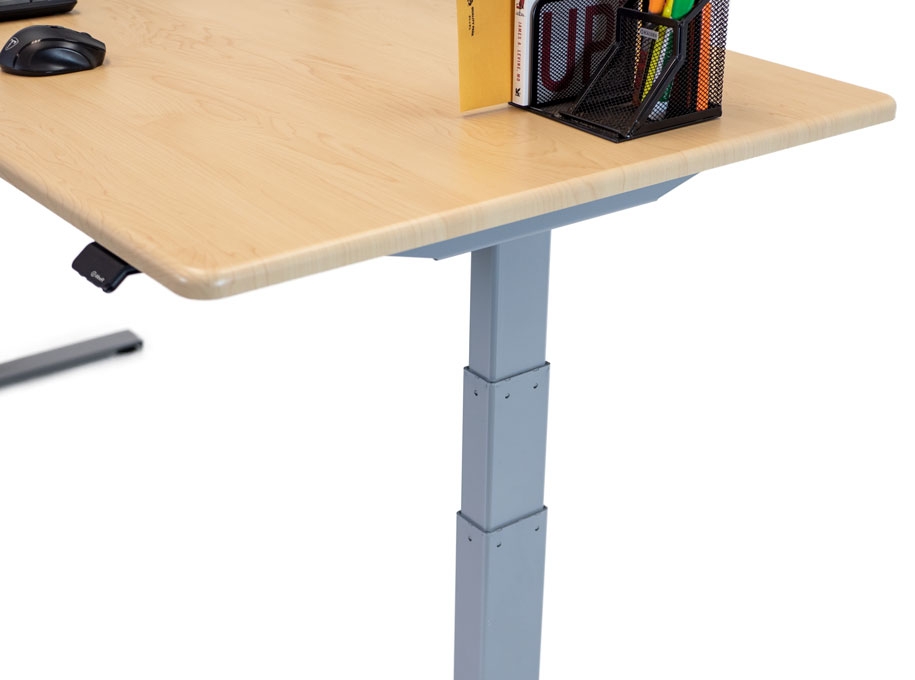 Lander Lite Standing Desk, with Light Maple desktop on silver base